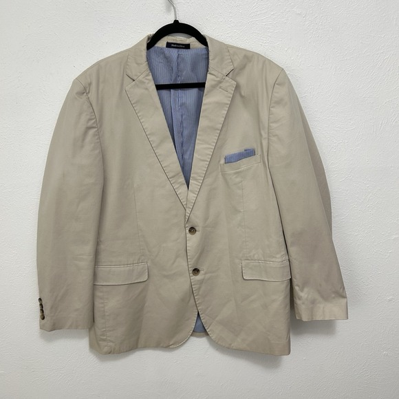 Alan Flusser Other - Alan Flusser Suit Blazer Sport Coat Size 46R Cotton Blend 2 Button Khaki Preppy